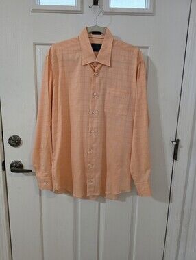 Calder Men's Peach Checked Long-Sleeve Dress Shirt